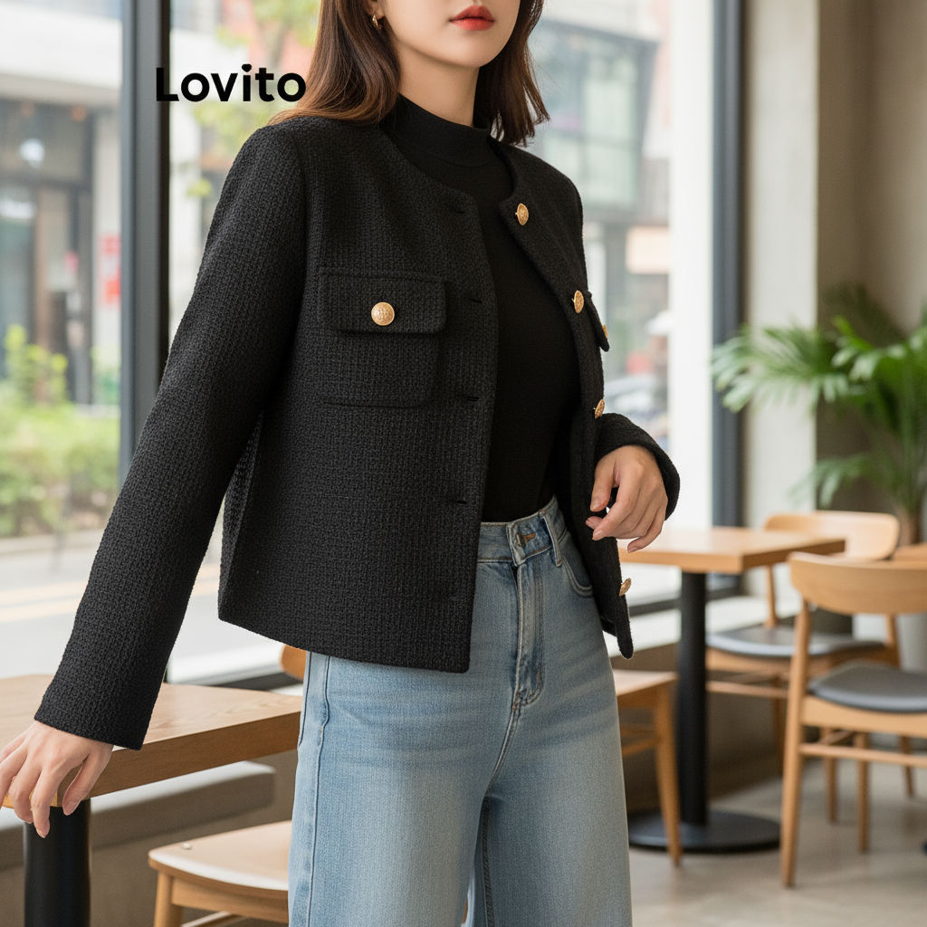 Lovito Jaqueta Feminina Quente e Lisa Casual Para Mulheres LNA71497 em Oferta na Shopee