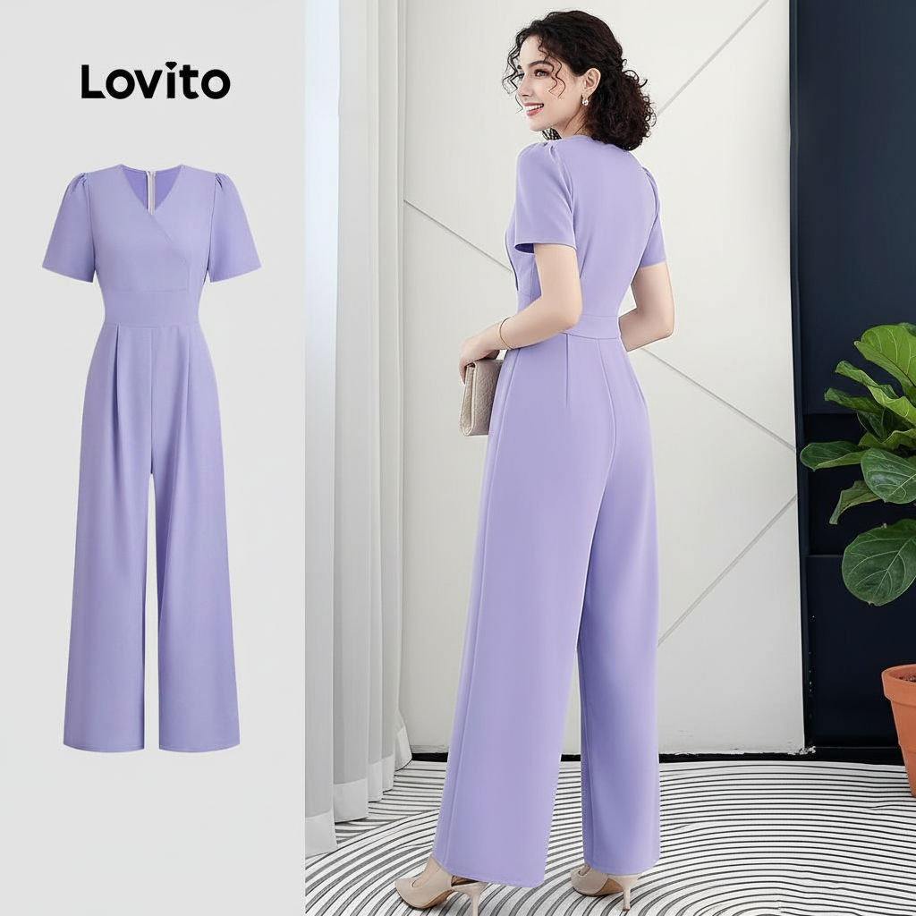 Lovito Macacão Elegante Assimétrico com Zíper Primavera/Verão Roxo para Mulheres L137ED068 em Oferta na Shopee