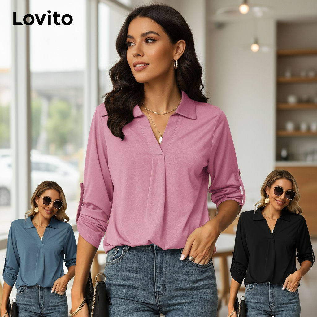 Lovito x Glenda Casual Blusa Lisa Plissada LNL51209