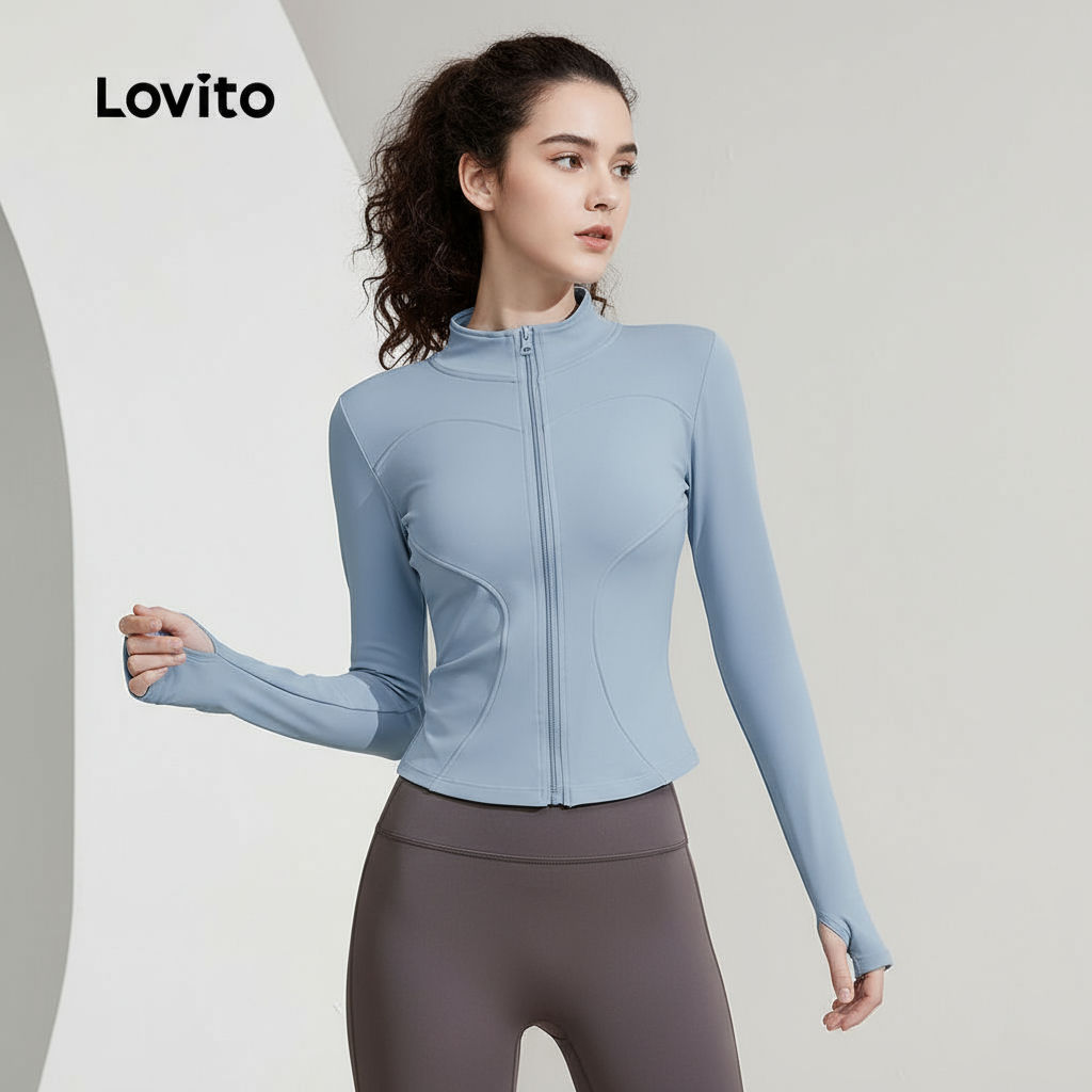 Lovito Jaqueta Esportiva Confortável Elástica Flexível para Yoga Top Modelagem Ajustada Secagem Rápida LNA124047 Lovito Jaqueta Esportiva Confortável Elástica Flexível para Yoga Top Modelagem Ajustada Secagem Rápida LNA124047