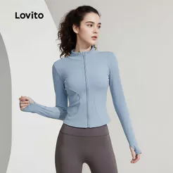 Lovito Casual Jaqueta Esportiva Confortável Elástica Flexível para Yoga Top Modelagem Ajustada Secagem Rápida LNA124047