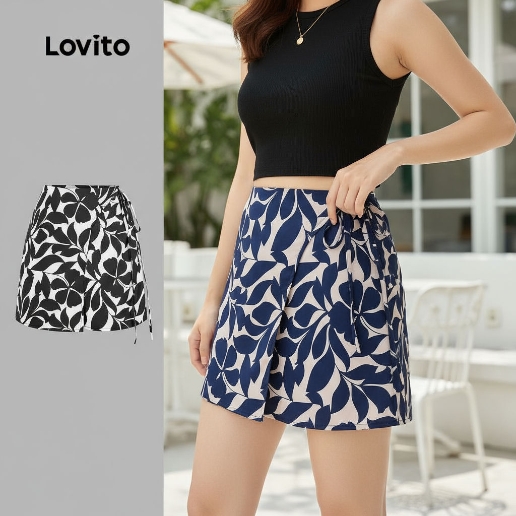 Lovito Shorts Refinados Com Amarração Floral Para Mulheres L104ED783 em Oferta na Shopee