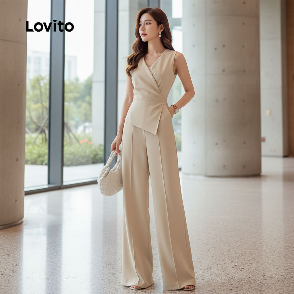 Lovito Refine Macacão Feminino com Zíper Assimétrico em Caqui para Primavera Verão L137ED920 em Oferta na Shopee