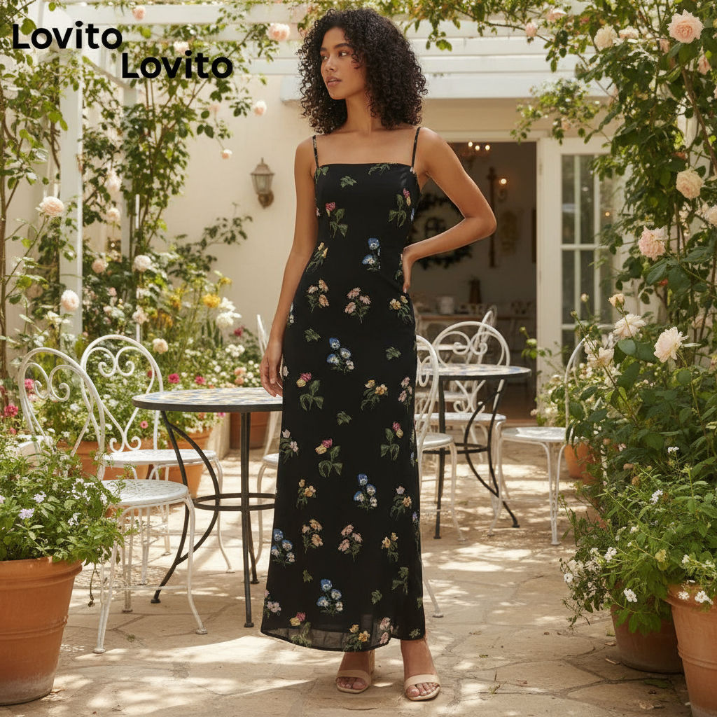 Lovito Vestido feminino floral com detalhes em renda LNE65039 em Oferta na Shopee