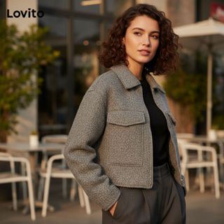 Lovito Casaco Casual Feminino Zíper Bolsos Liso LNL54290 em Oferta na Shopee