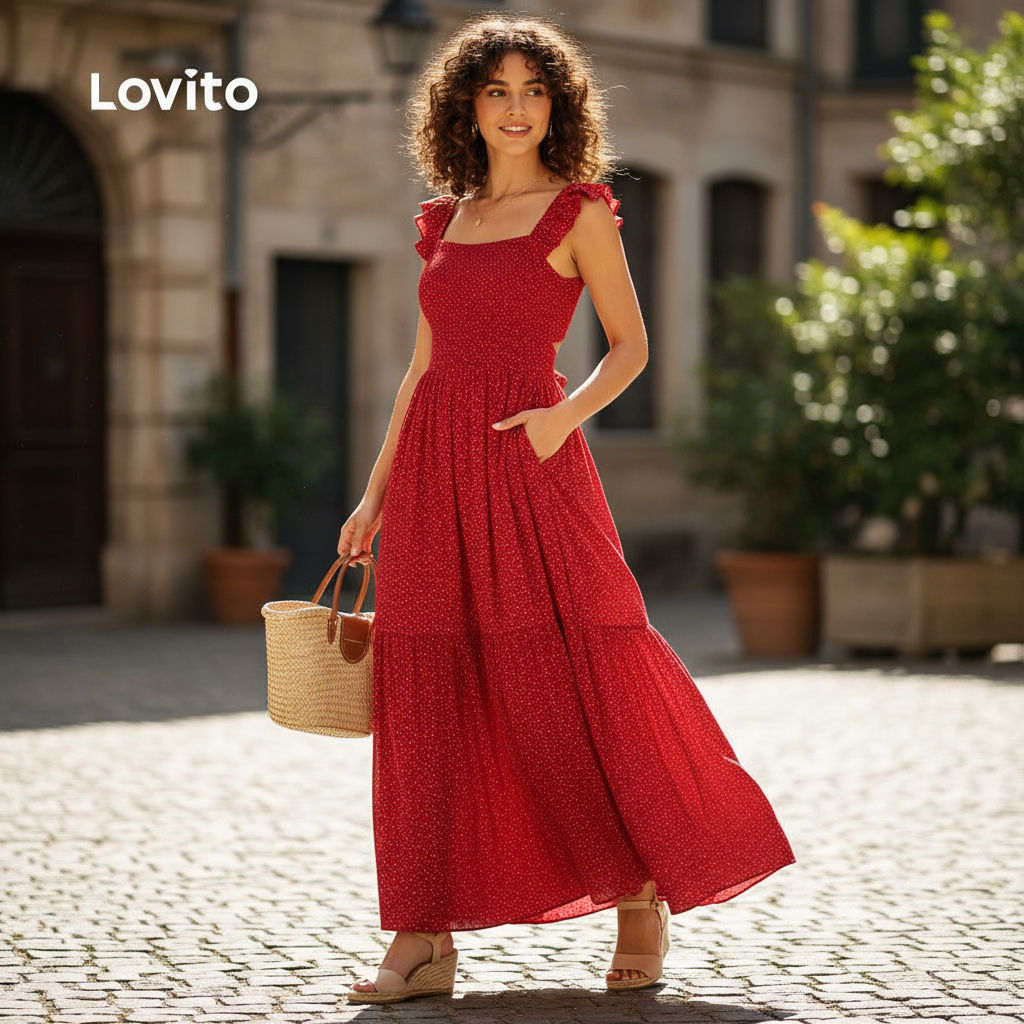 Lovito Vestido Casual Feminino de Primavera/Verão com Elástico L167LD036