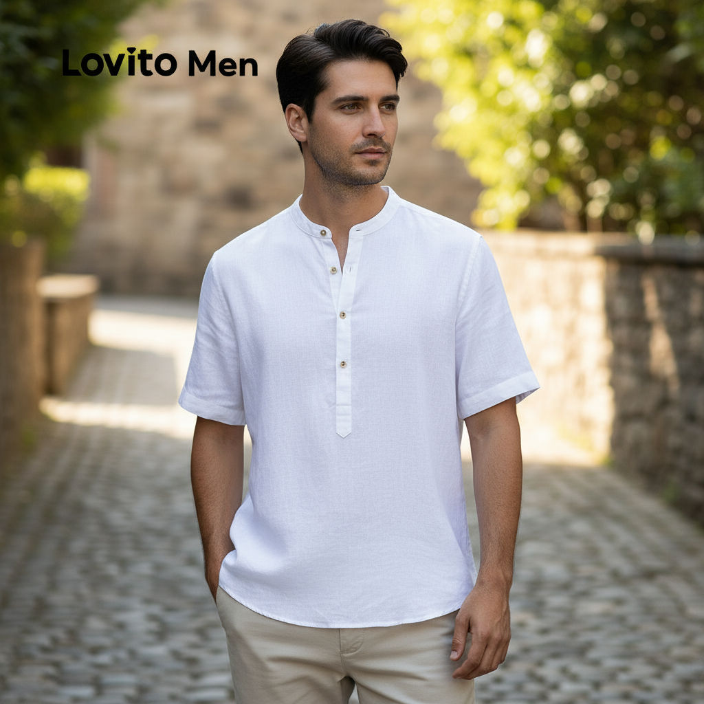 Lovito Camisa Branca Masculina com Botões para Primavera/Verão LNE110033 em Oferta na Shopee