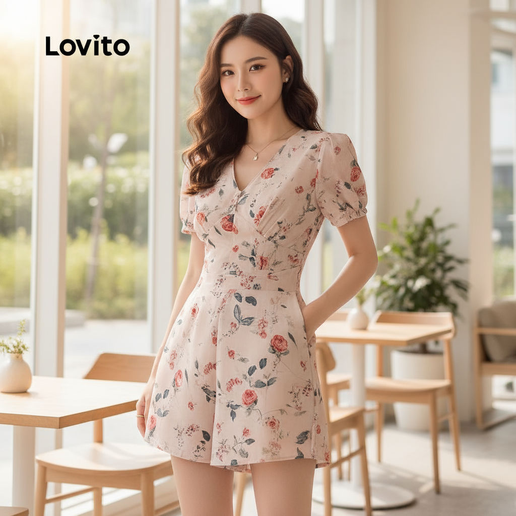 Lovito Macacão Boho com Zíper, Macio e Confortável para Mulheres, Primavera/Verão, L137ED071 em Oferta na Shopee