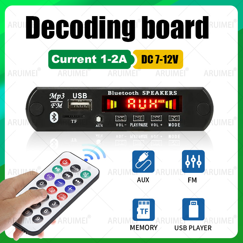 Placa Amplificadora Bluetooth 5.0, Módulo MP3 com Gravação USB/TF/FM, Viva-voz para Projetos de Áudio Automotivo em Oferta na Shopee