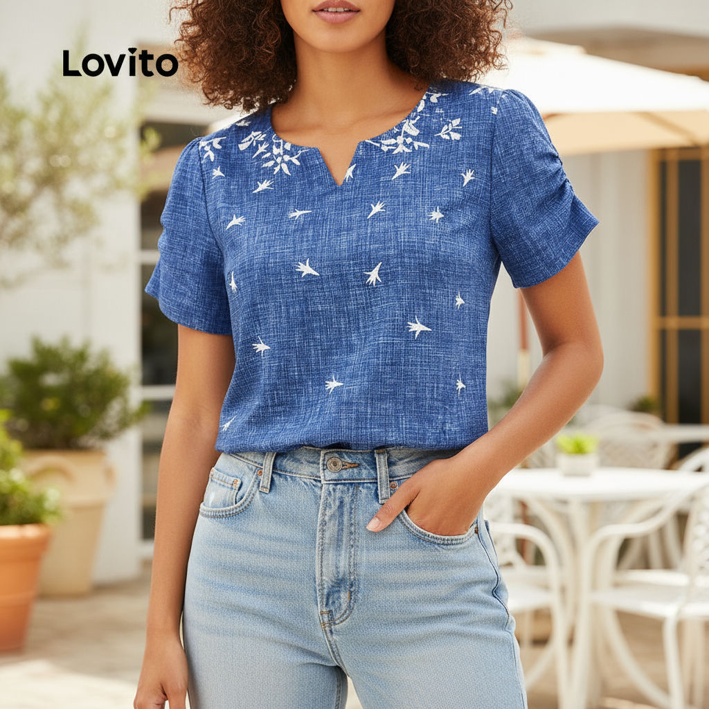 Lovito Blusa Feminina Casual Estampada Geométrica L132ED044 em Oferta na Shopee