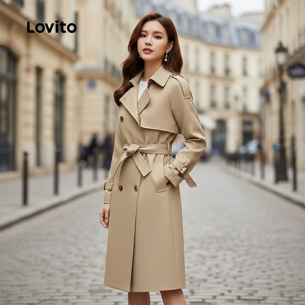 Lovito Casaco Feminino Casual Com Fivela Liso Outono Inverno LNL101628 em Oferta na Shopee
