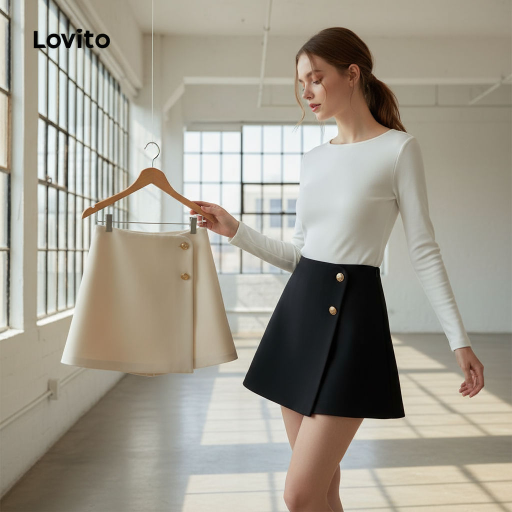 Lovito Shorts Sofisticados com Botões para Mulheres em Verão/Primavera LNL58164 em Oferta na Shopee