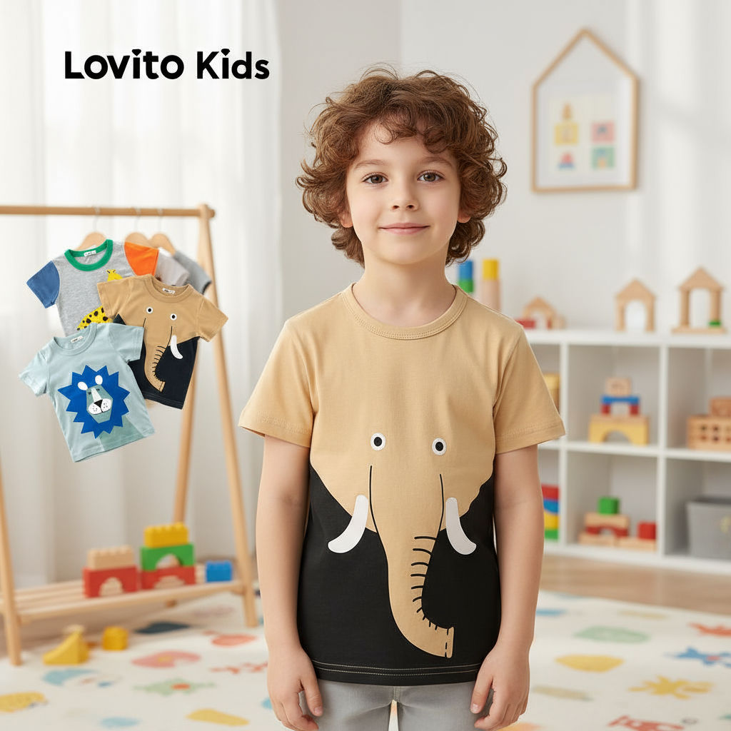 Lovito Camiseta Infantil Colorida Macia E Suave Primavera Verão Verde Escuro Para Menino LNL108239 em Oferta na Shopee