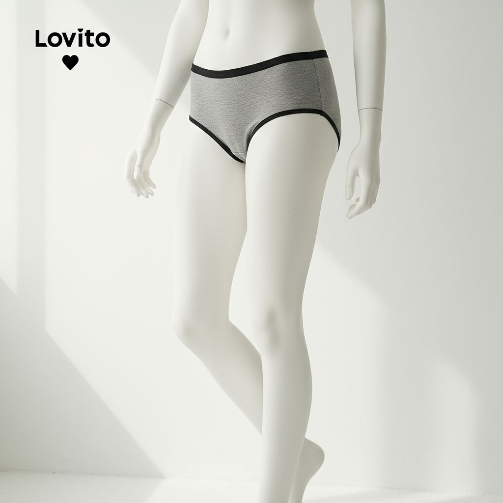 Lovito Calcinha Feminina Casual Respirável Elástica Em 4 Direções Com Contraste E Amarração LNA41021 em Oferta na Shopee