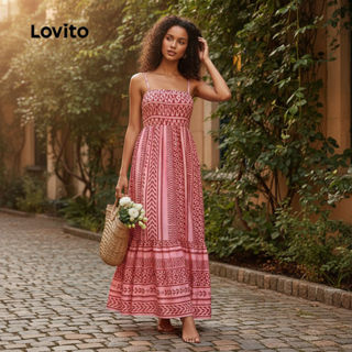 Lovito Vestido Casual Feminino Boho com Babados Primavera Verão LBL30095 em Oferta na Shopee