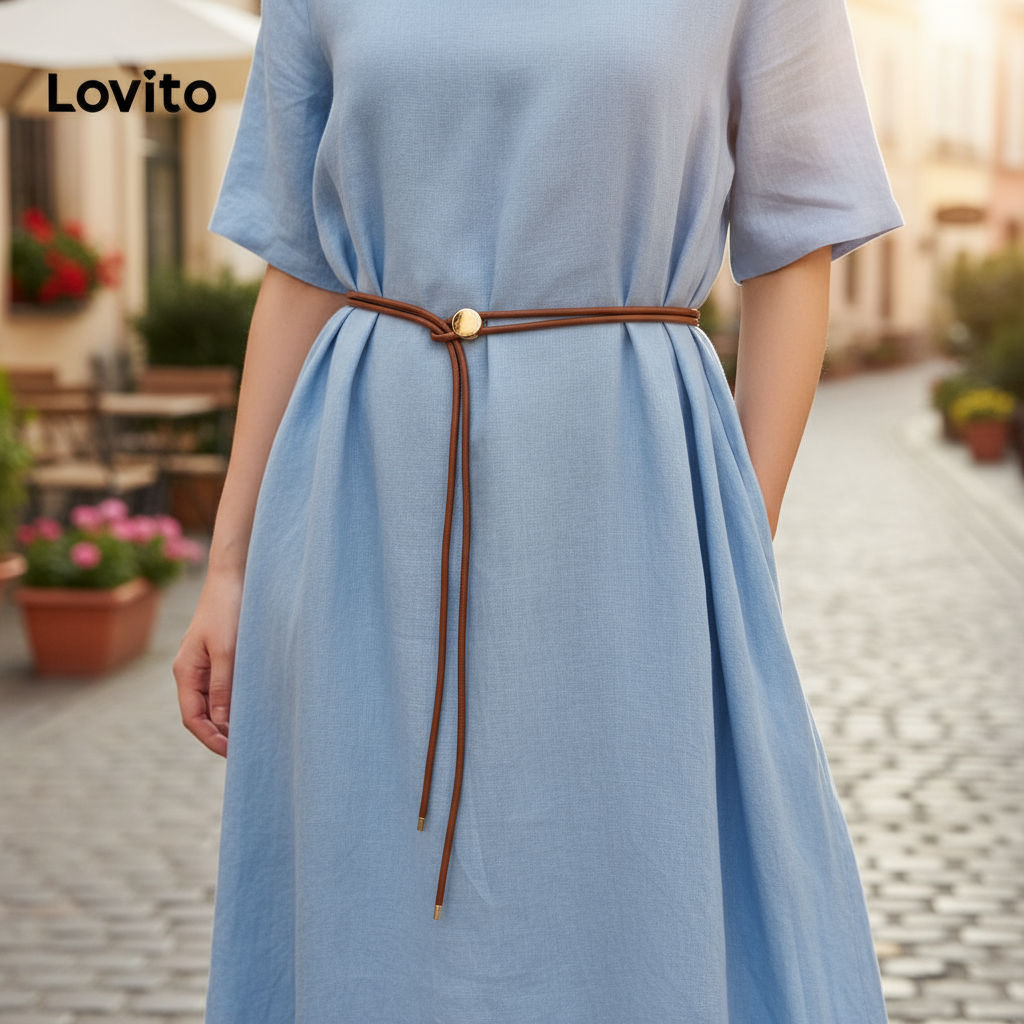 Lovito Saia feminina elegante com cinto estilo boêmio LFA70028 em Oferta na Shopee