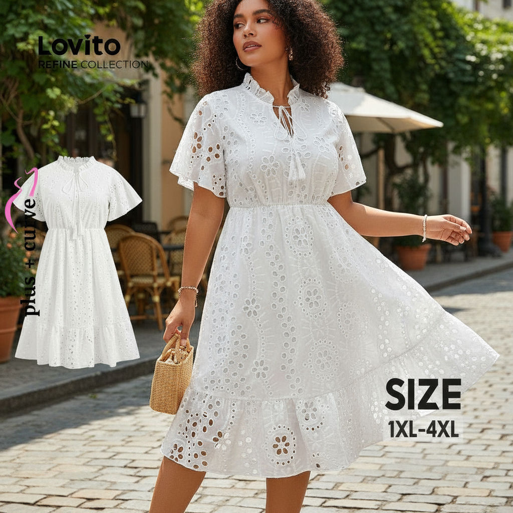 Lovito Refine Vestido Plus Size elegante liso com cadarço recortado para mulheres LR7LD022 em Oferta na Shopee