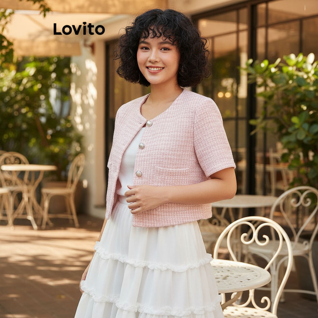 Lovito Casaco Feminino Casual Com Botões Simples E Bolsos Em Tecido Texturizado L117ADD104 em Oferta na Shopee