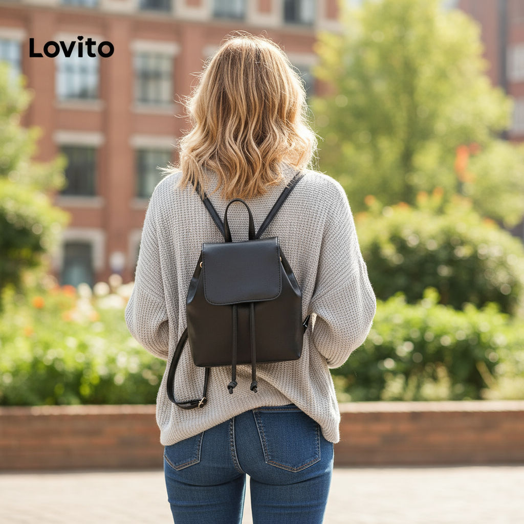 Lovito Mochila Casual Feminina Simples e Prática LFA23192 em Oferta na Shopee