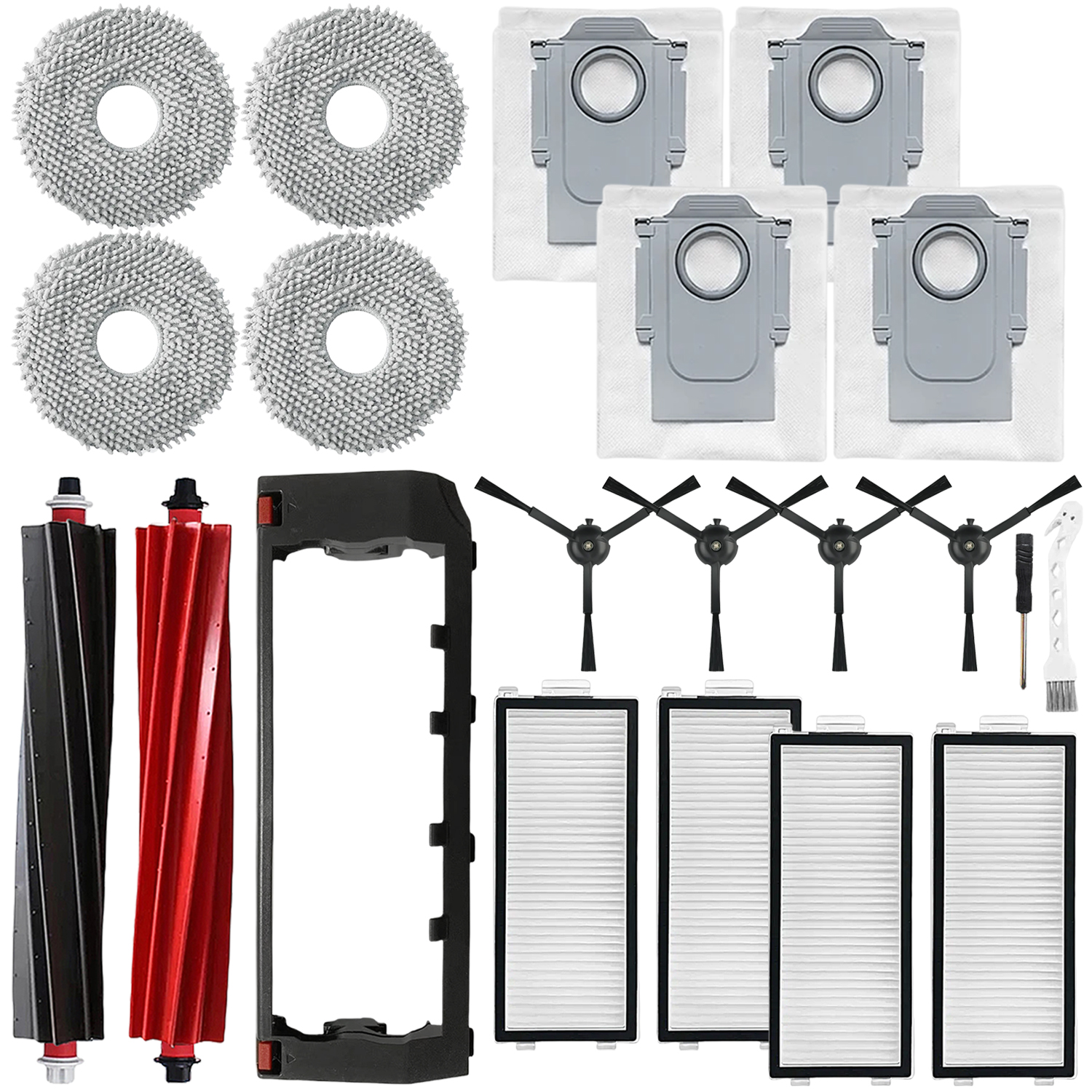 Aspirador de Pó Robô, Escova Lateral de Rolamento, Saco de Pó, Filtro HEPA para Roborock Qrevo Master / V20
