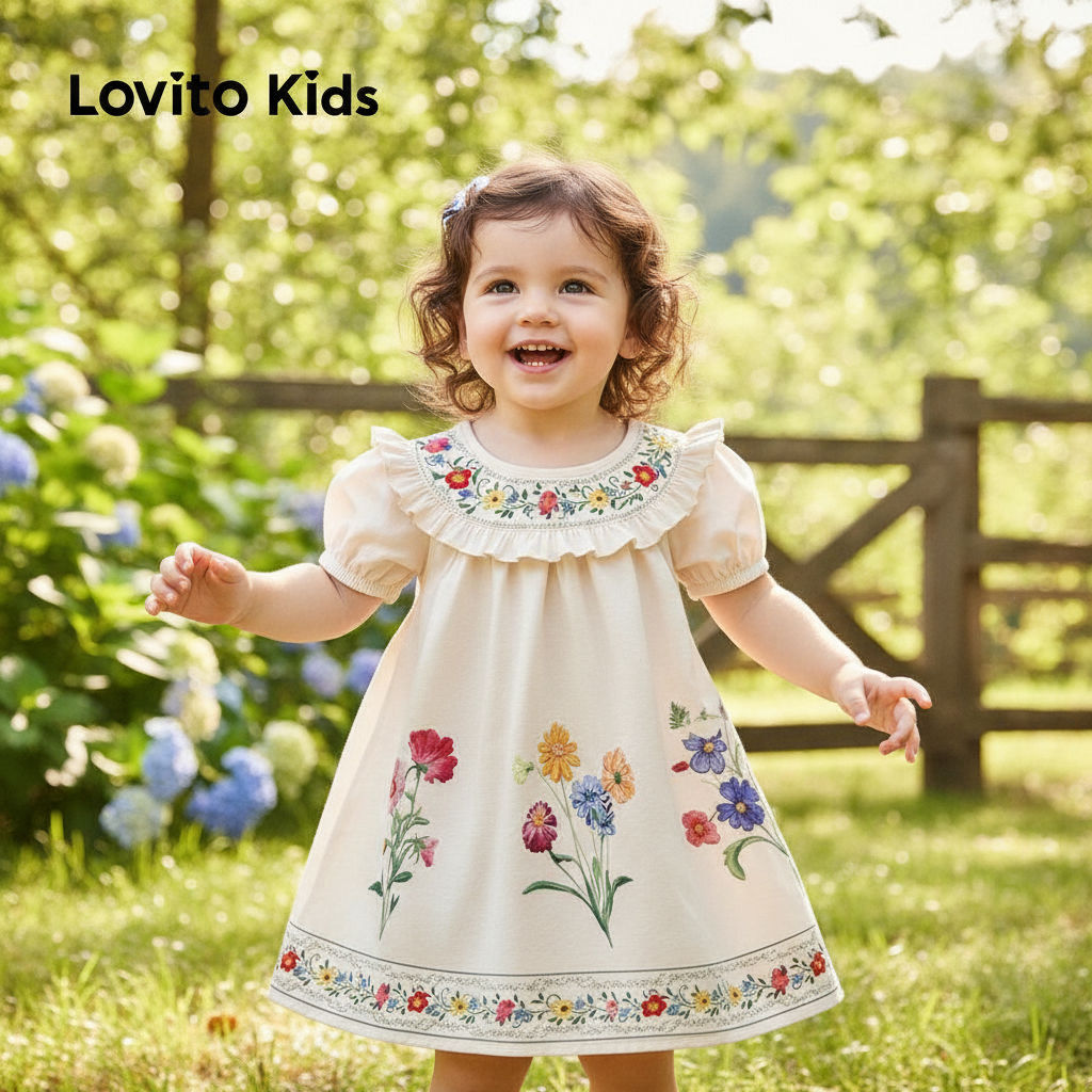 Lovito Vestido Infantil Delicado com Babados para Verão Menina L162LD221 em Oferta na Shopee