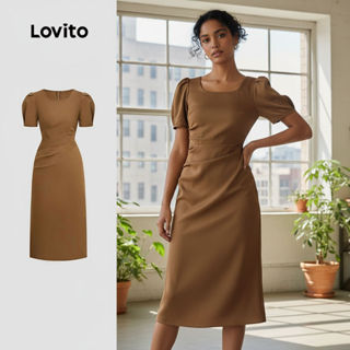 Lovito Refine Vestido Plissado Primavera/Verão Marrom Feminino L155ED138 em Oferta na Shopee
