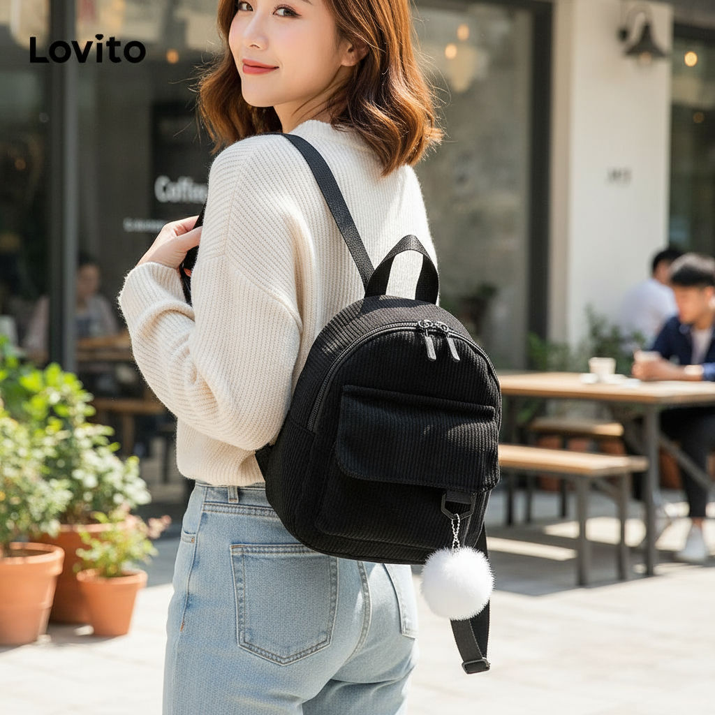 Lovito Mini Mochila Feminina de Veludo Cotelê com Zíper LFA09671 em Oferta na Shopee