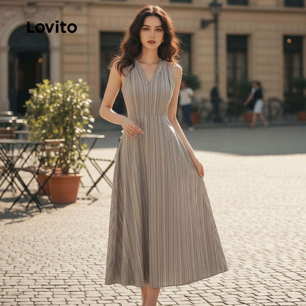 Lovito Refine Vestido Leve e Macio com Pregas Geométricas para Mulheres na Primavera/Verão L137ED488 em Oferta na Shopee