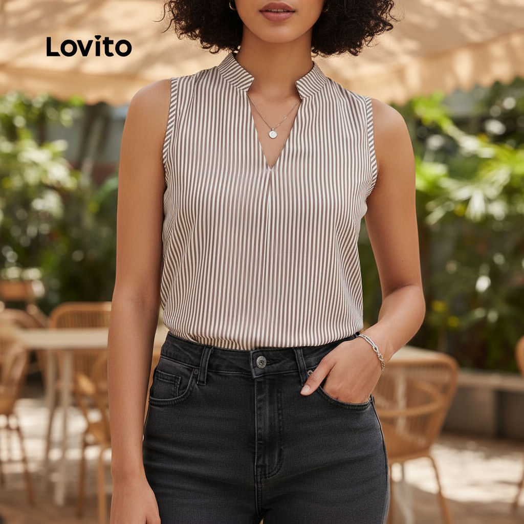Lovito Blusa Marrom Casual Feminina para Primavera Verão L243AD668