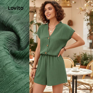 Lovito Macacão Verde para Mulheres Botões Primavera/Verão Casual L157LD095 em Oferta na Shopee