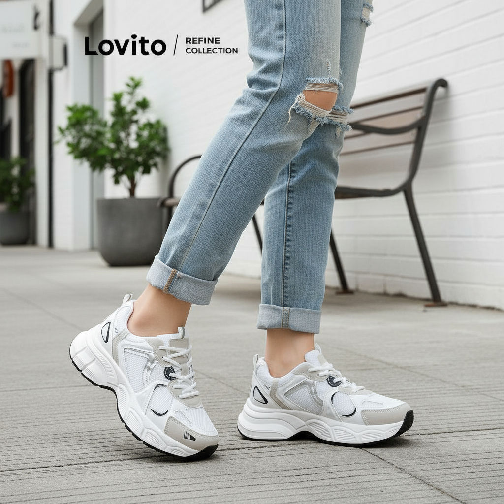 Lovito Tênis Casual Básico com Solado Robusto e Respirável para Pickleball Feminino LFA45281 em Oferta na Shopee