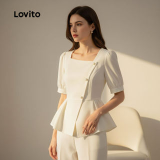 Lovito Blusa Sofisticada Assimétrica com Botões para Primavera Verão Blusa Branca para Mulheres L137LD210 em Oferta na Shopee