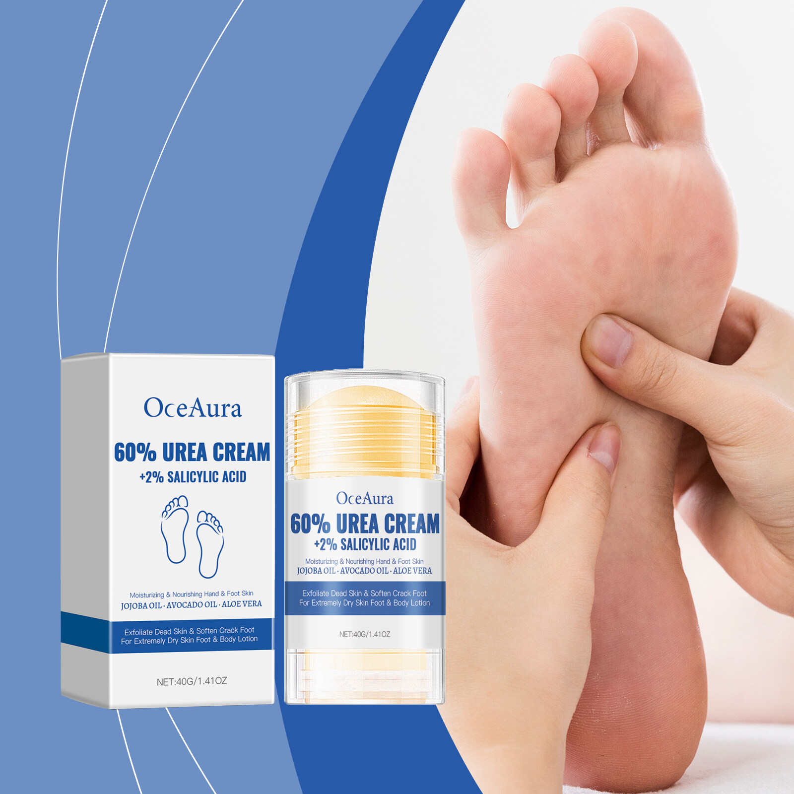 Bastão de Creme de Uréia 60% + Ácido Salicílico 2%, Creme Reparador para Pés Ressecados e Rachados, Hidratação Profunda