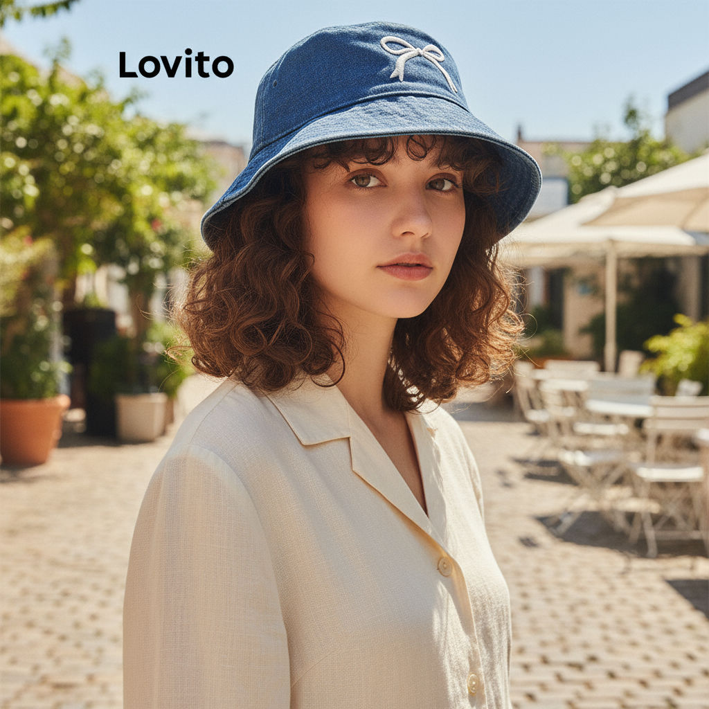 Lovito Chapéu Feminino Casual Estilo Arco Versátil Jeans Para Verão LFA55209 em Oferta na Shopee