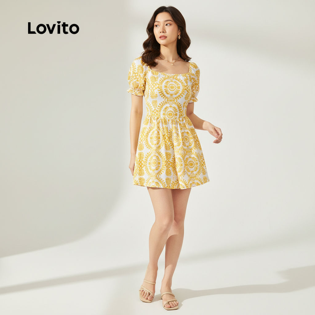 Lovito Macacão Amarelo Boho com Zíper Primavera Verão para mulheres LBL30264 em Oferta na Shopee