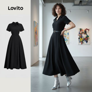 Lovito Refine Vestido Casual com Bolsos Vestido Preto Clássico e Versátil para Mulheres L138ED216 em Oferta na Shopee