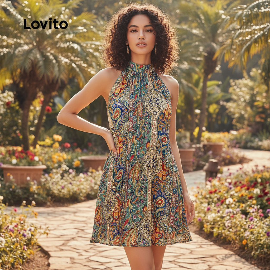 Lovito Vestido Feminino Boho Tribal Estampado Ombro a Ombro L128ED779 em Oferta na Shopee