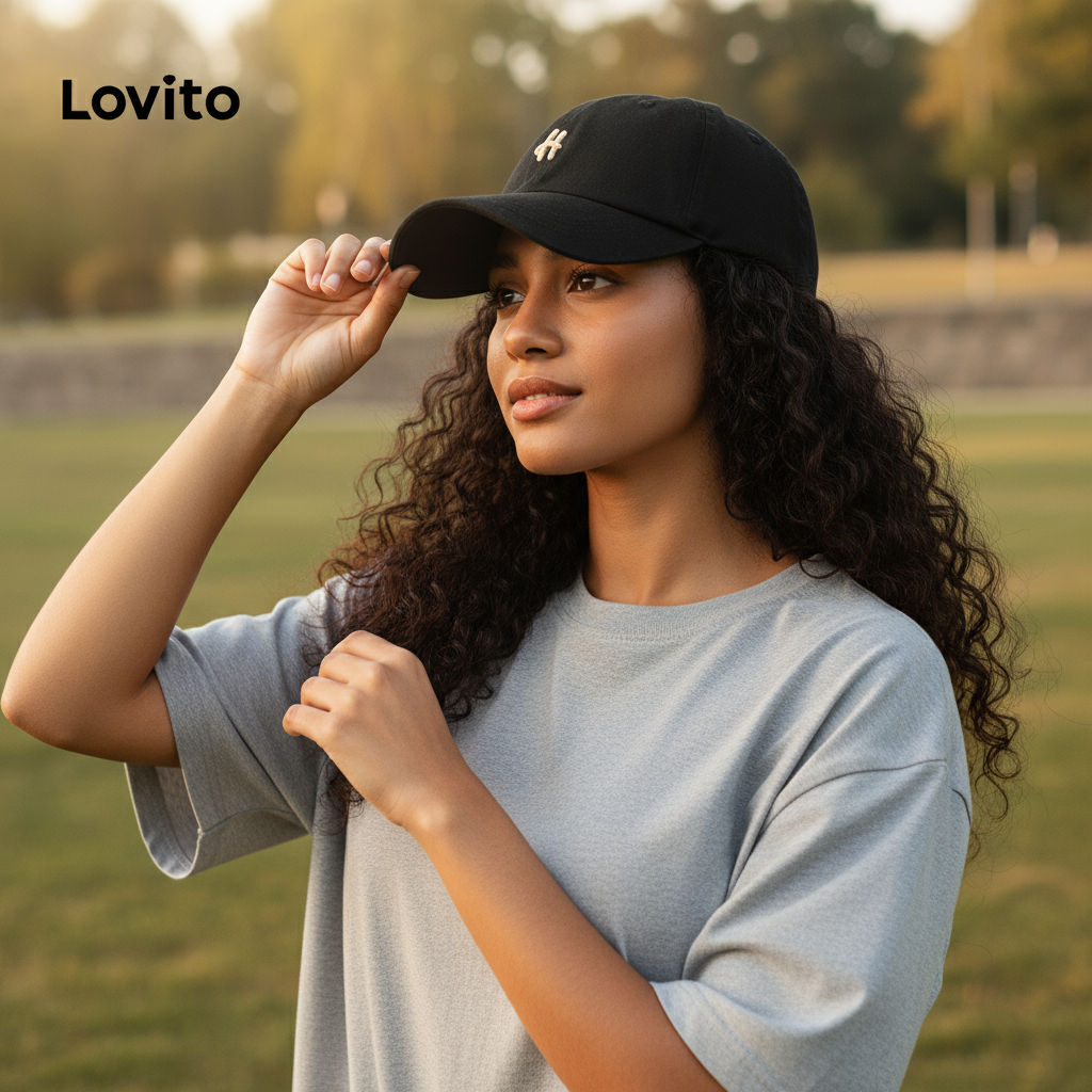 Lovito Boné Feminino Casual Bordado Letras Estilo Coreano Versátil LFA22346 em Oferta na Shopee