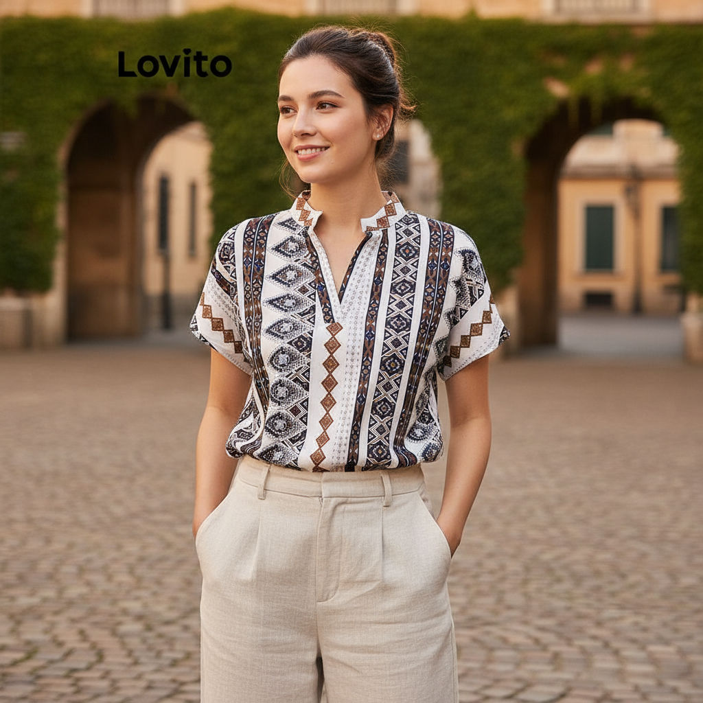 Lovito Camisa Feminina Estampada Estilo Boho Verão L95ED146