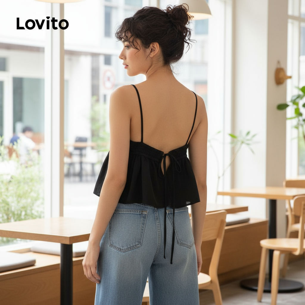Lovito Modelador Liso com Fivela e Controle de Barriga Elástico Preto para Mulheres LNA104014 em Oferta na Shopee