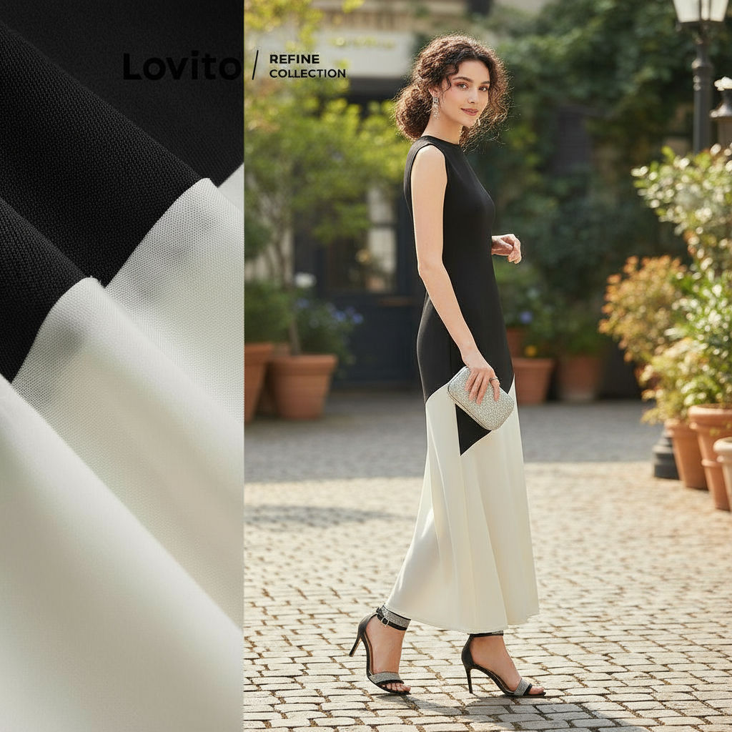 Lovito Refine Vestido Assimétrico Patchwork Sofisticado Feminino LR1ED028 em Oferta na Shopee
