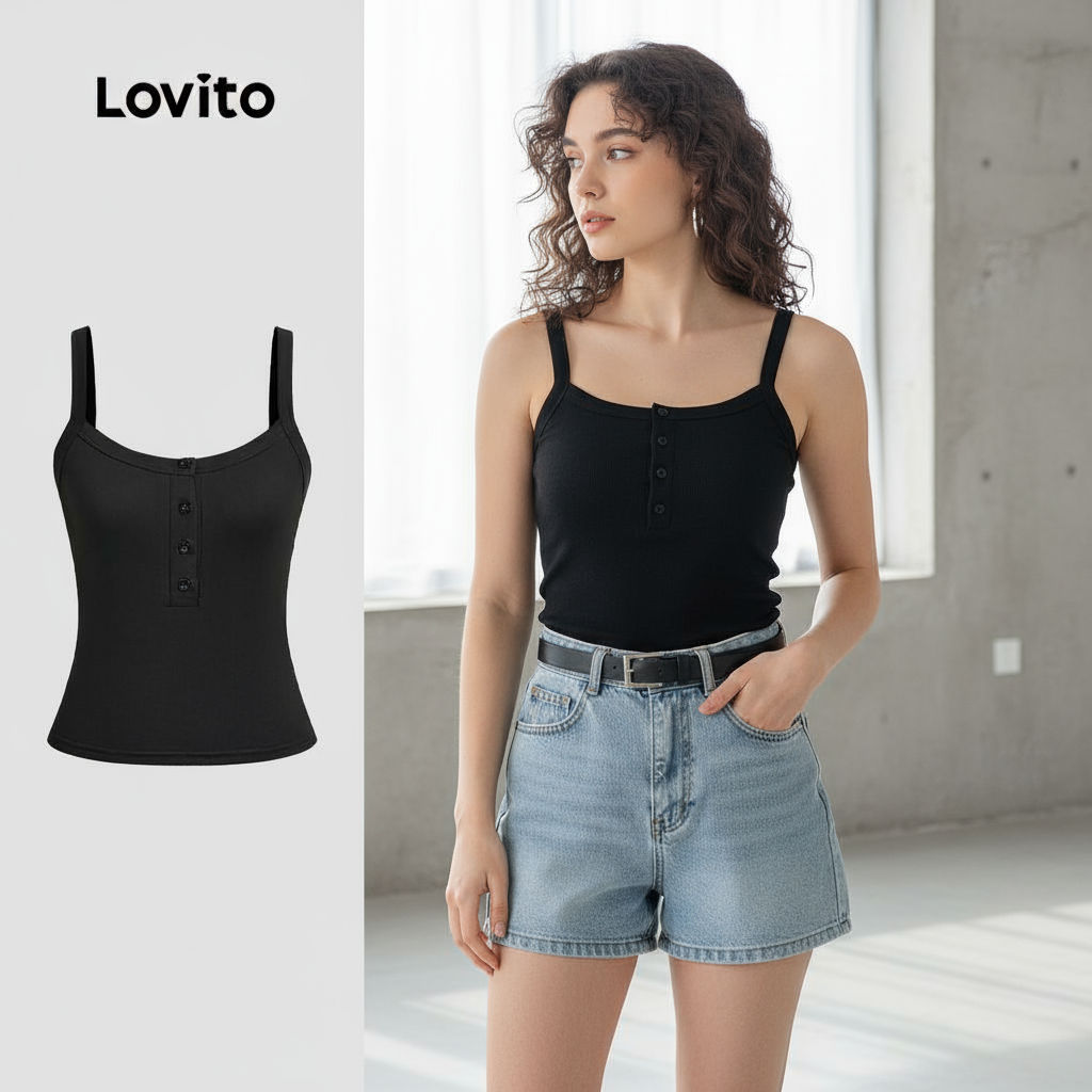 Lovito Refine Camisa Feminina Casual de Botão, Clássica e Versátil para Primavera/verão, Cor Preta, L138ED169 em Oferta na Shopee