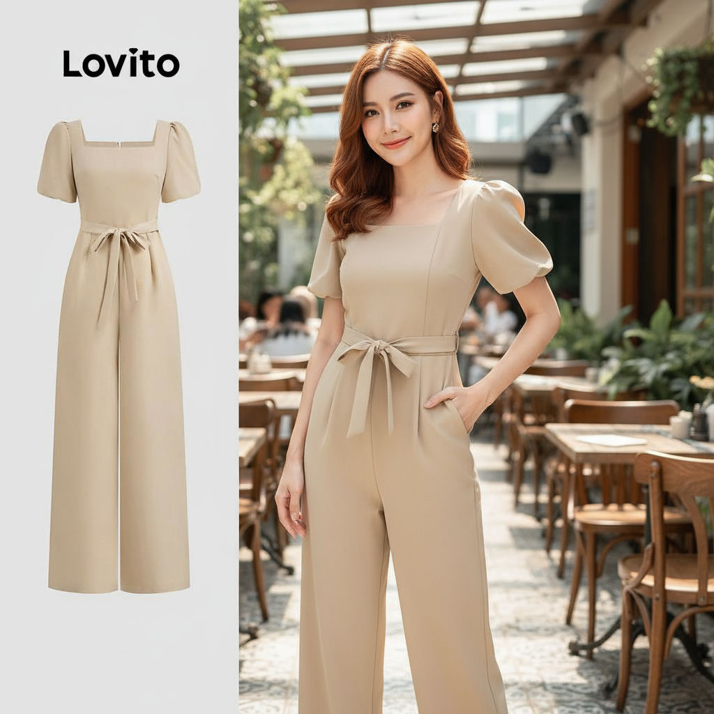 Lovito Macacão Verão Feminino Elegante Bolso Zíper Liso L123ED409 em Oferta na Shopee