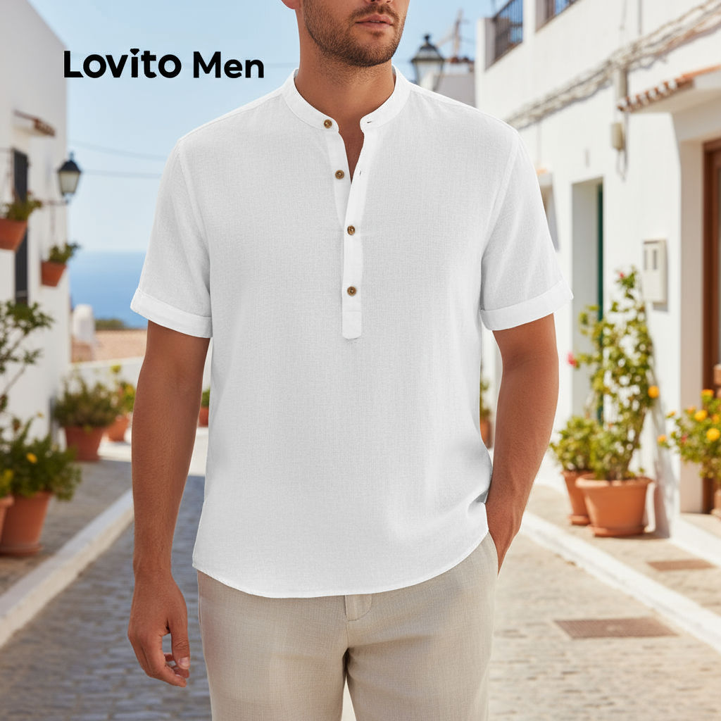 Lovito Camisa Branca Masculina com Botões para Primavera/Verão LNE110033 em Oferta na Shopee