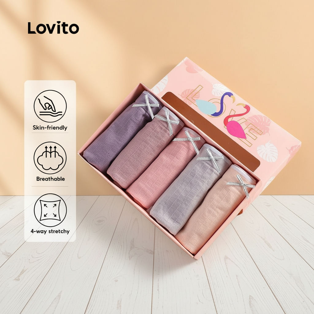 Lovito 5 Sutiãs Nuvem com Caixa Macio Respirável Elasticidade 4 Vias para Mulheres LNE121045 em Oferta na Shopee