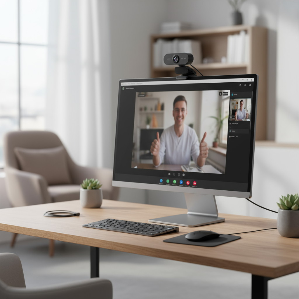 Câmera USB Full HD 1080p Preta com Rotação de 360 Graus e Microfone para Laptop e PC