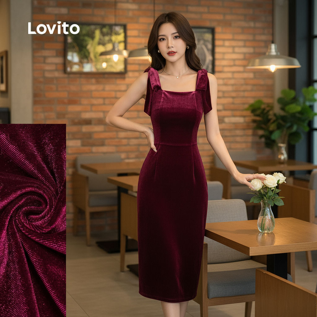 Lovito Refine Vestido Feminino de Renda com Laço em Claret para Mulheres L158AD1682 em Oferta na Shopee