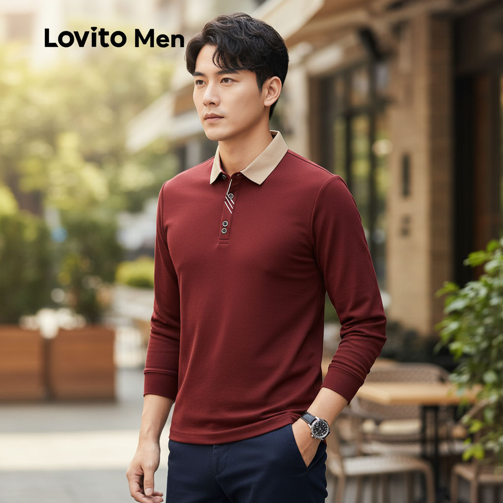 Lovito Camisa Polo Masculina Casual com Cores Combinadas e Botões para Primavera Verão LNE118149 em Oferta na Shopee