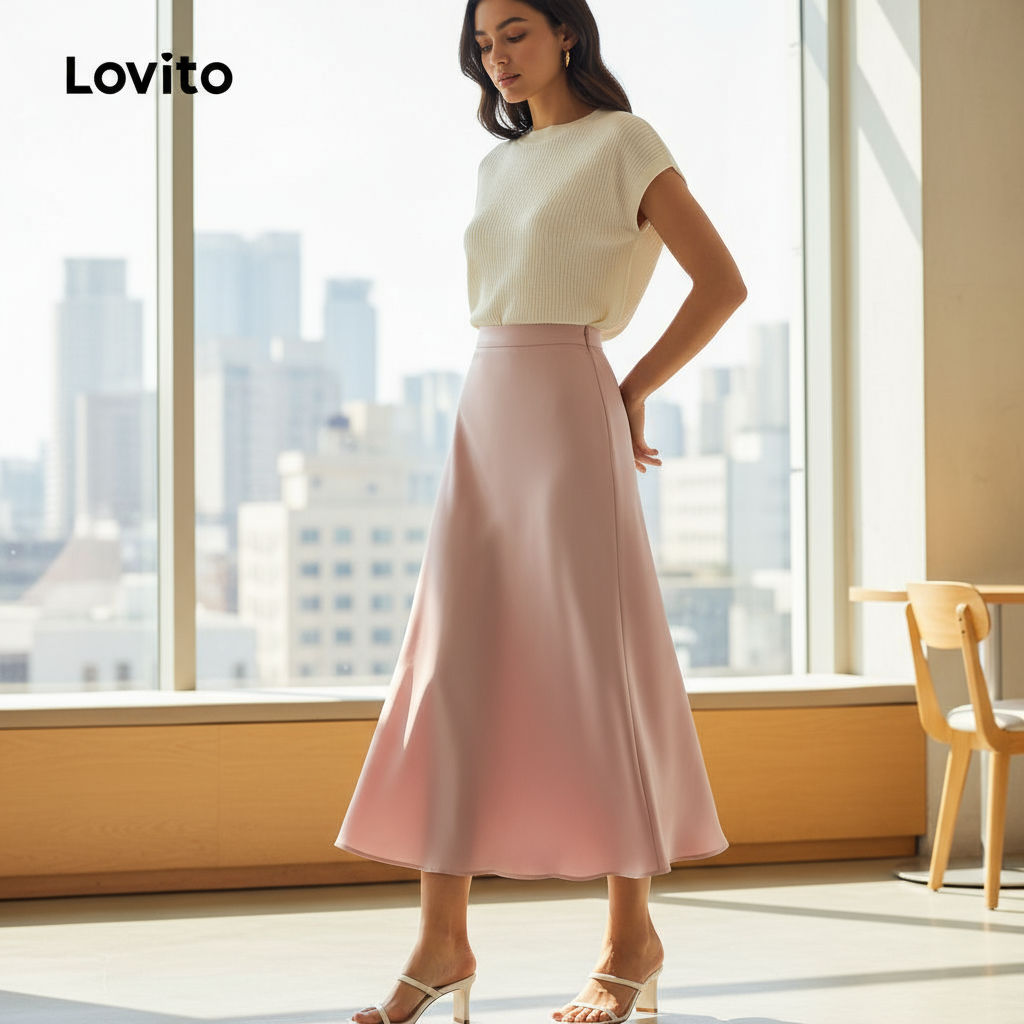 Lovito Saias Sofisticadas Saia Lisa Feminina LNE38110 (Apricot/Cinza Claro/Roxo Claro/Verde Claro/Branco/Rosa) em Oferta na Shopee