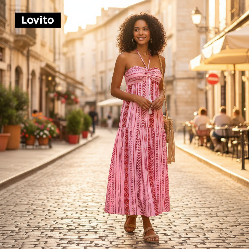 Lovito Vestido Boho Com Estampa Étnica E Borla Para Mulheres LBL17610